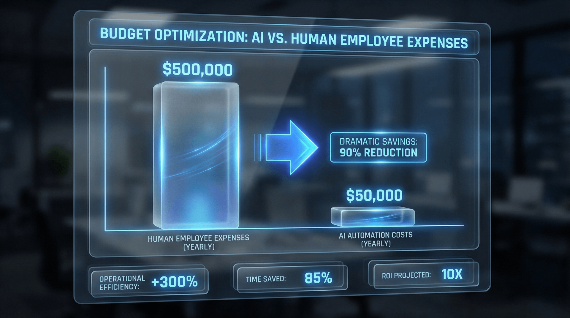 AI-driven cost savings visualization comparing hidden expenses of manual operations versus automated AI Employee workflows