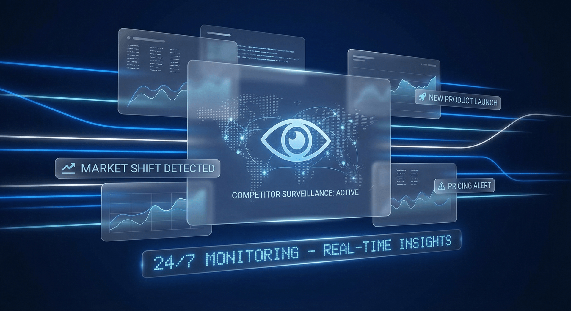 AI C-Suite monitoring dashboard with real-time business metrics, agent activity logs, and decision tracking across all sub-agents