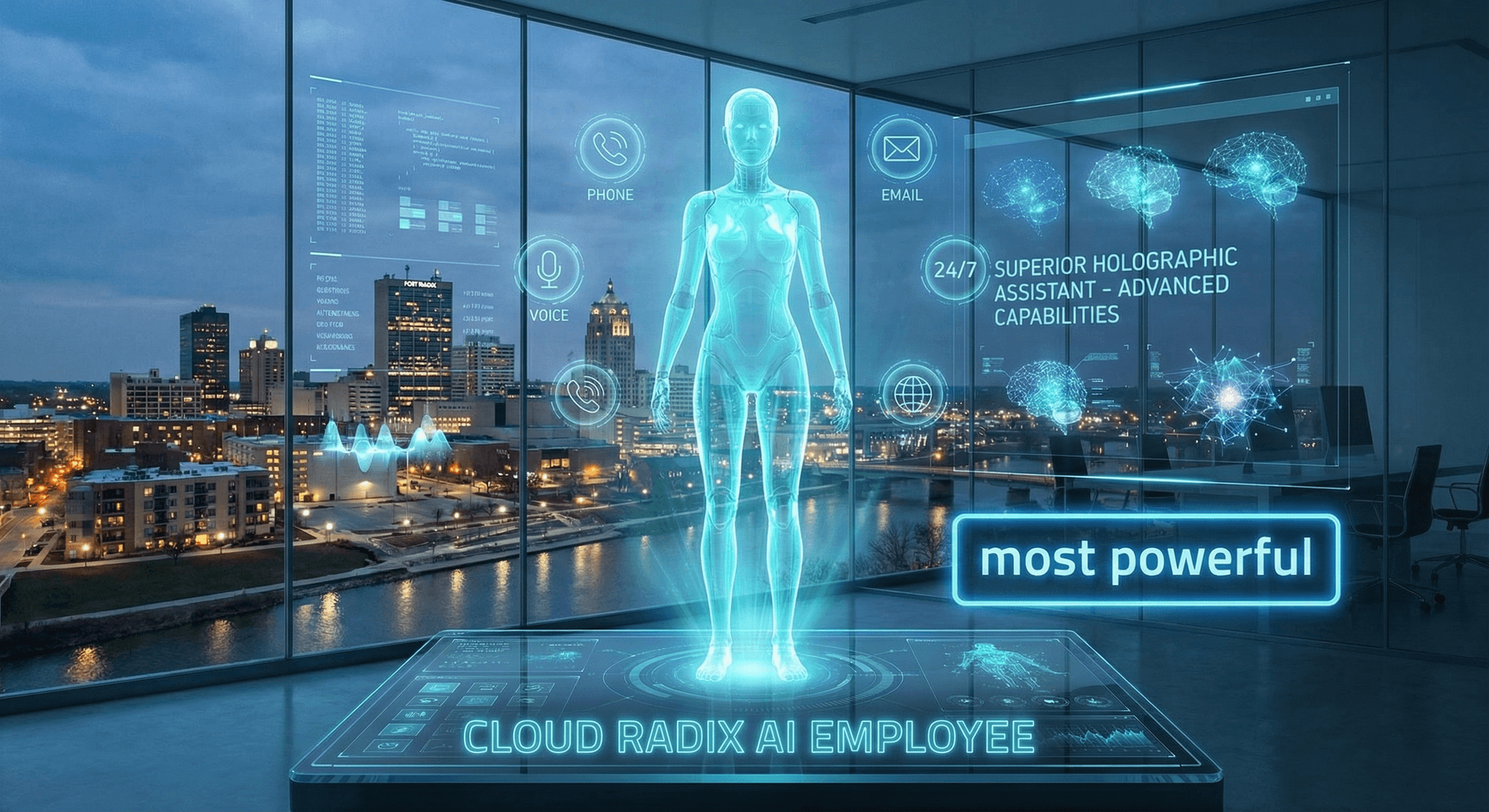 Overview of AI Employee multi-channel capabilities spanning phone, SMS, email, website chat, social media, and browser automation compared to single-channel competitors