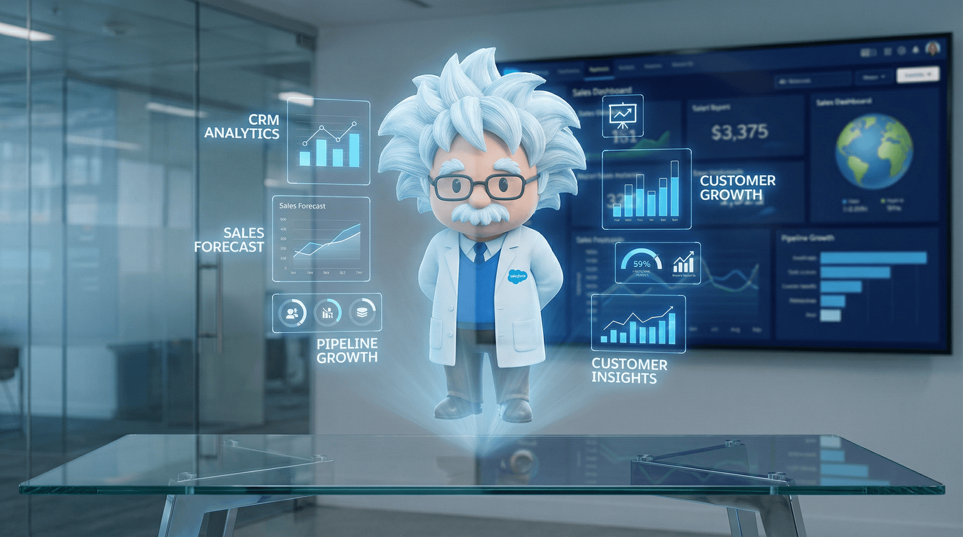 Visual showing Salesforce Einstein's dependency on the Salesforce ecosystem with layered subscription costs compared to standalone AI Employee pricing