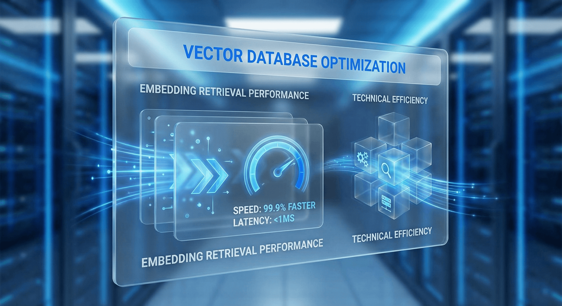 Performance benchmarks for memory embedding AI systems showing retrieval speed, accuracy rates, and cost efficiency compared to brute-force methods