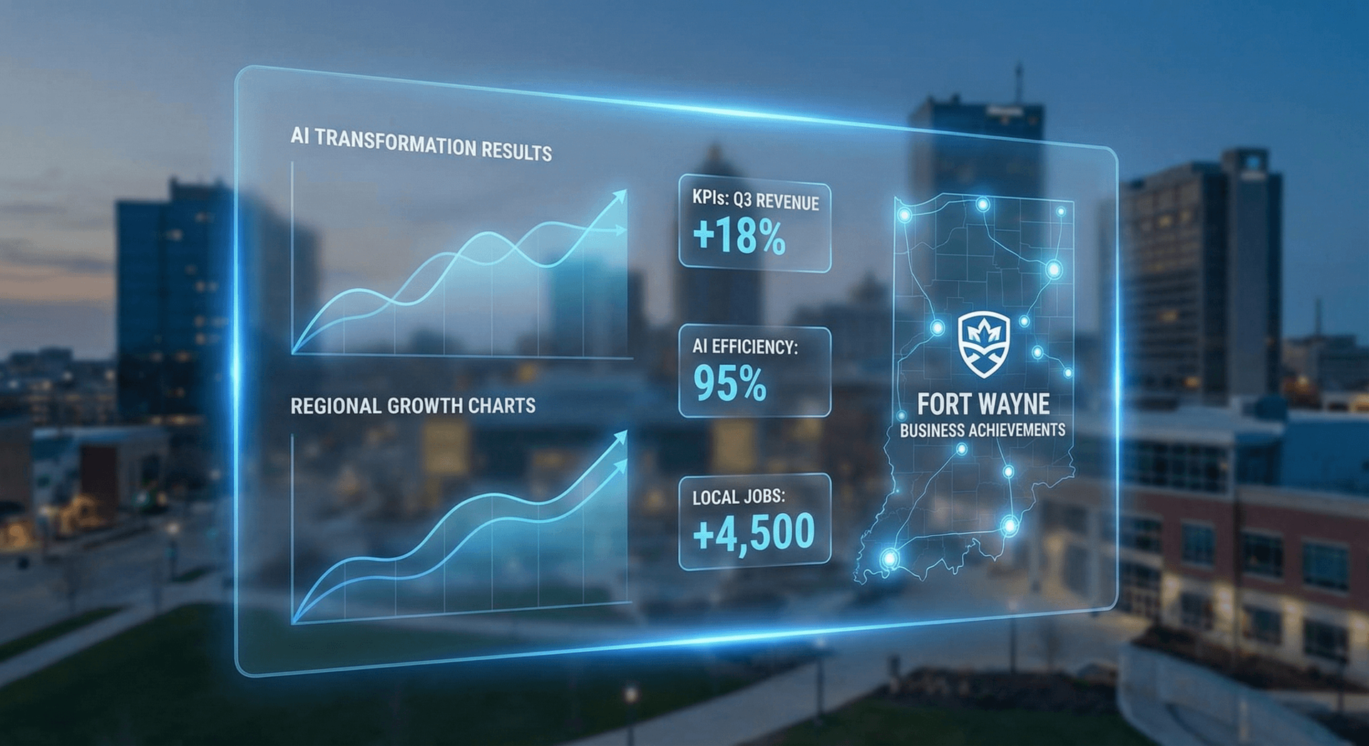 Business success metrics dashboard showing key performance indicators from automation deployment — leads captured, response time, revenue recovered, and staff hours saved