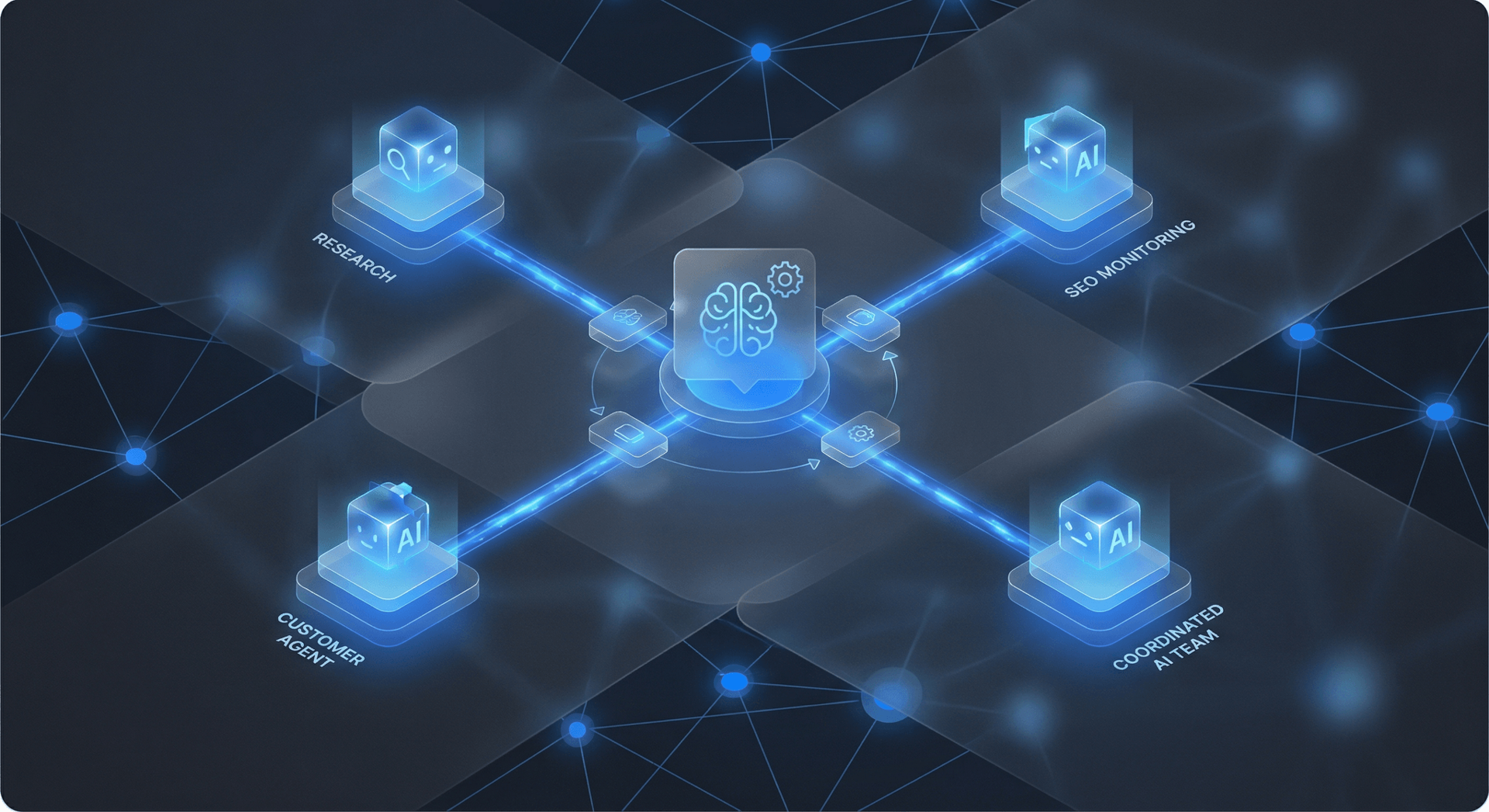 Multi-agent AI architecture with specialized agents collaborating on business tasks