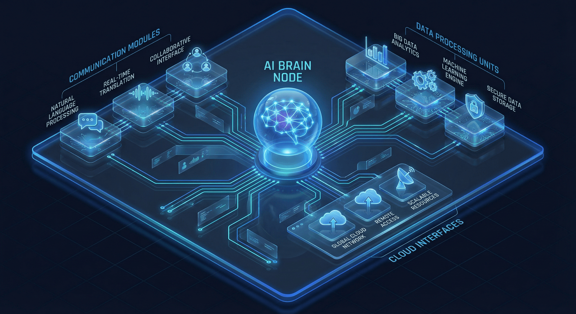 Skywalker AI Employee system architecture with integrated communication and data modules