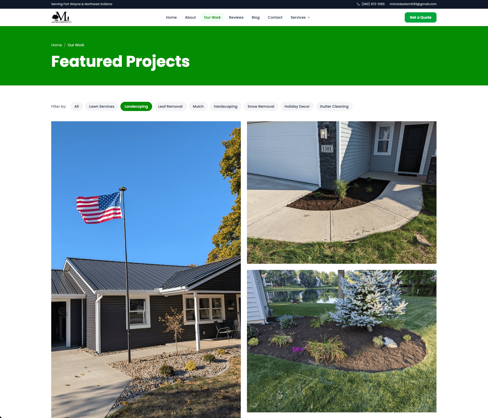 Minnick Lawn Care Fort Wayne project portfolio — filterable categories and photo gallery built by Skywalker AI Employee and Cloud Radix