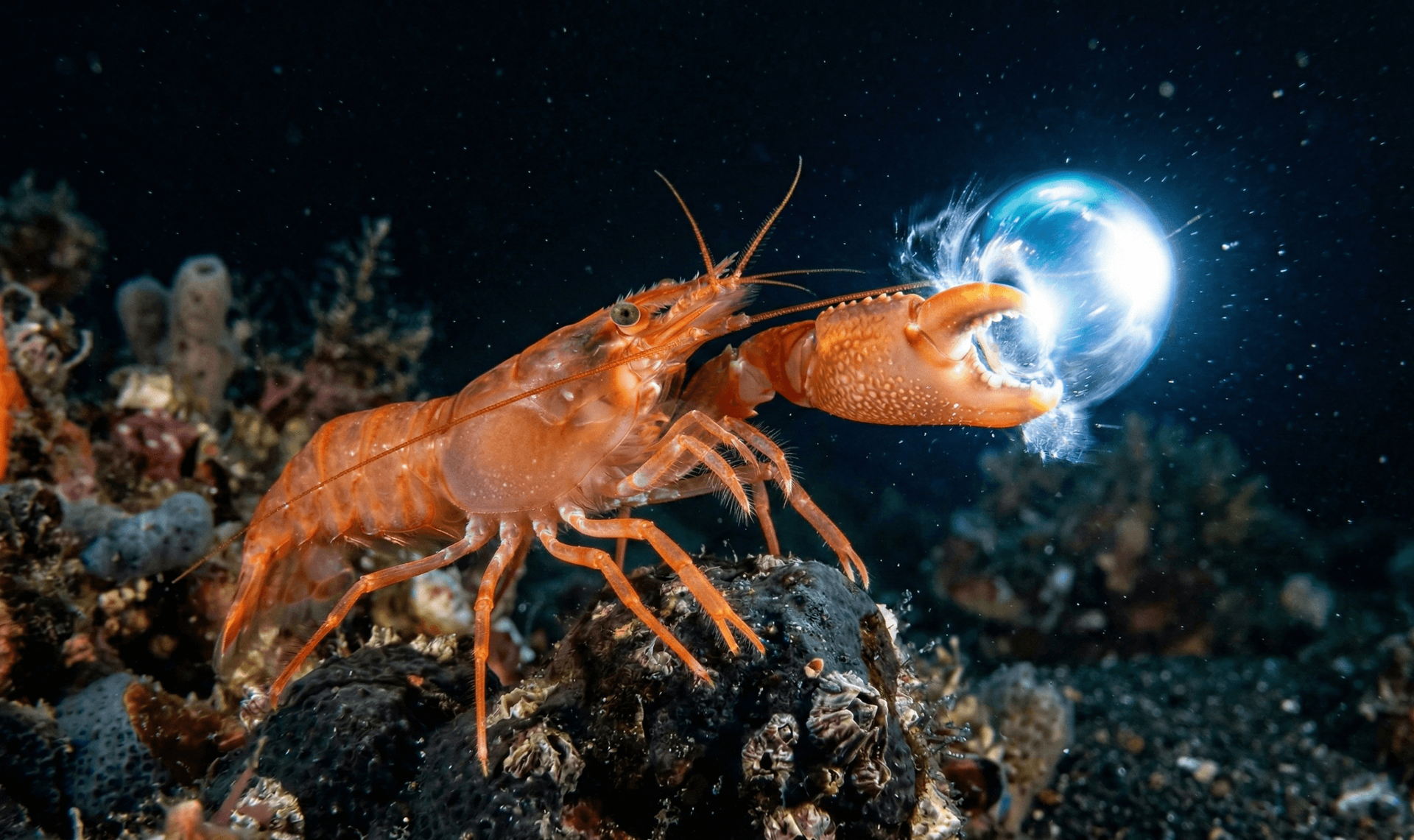 Cloud Radix — AI Employees powered by Pistol Shrimp AI. A pistol shrimp firing its cavitation bubble, reaching 4,700°C — hotter than the surface of the sun. The mascot and namesake of the proprietary platform behind every AI Employee. Small, fast, and devastating.