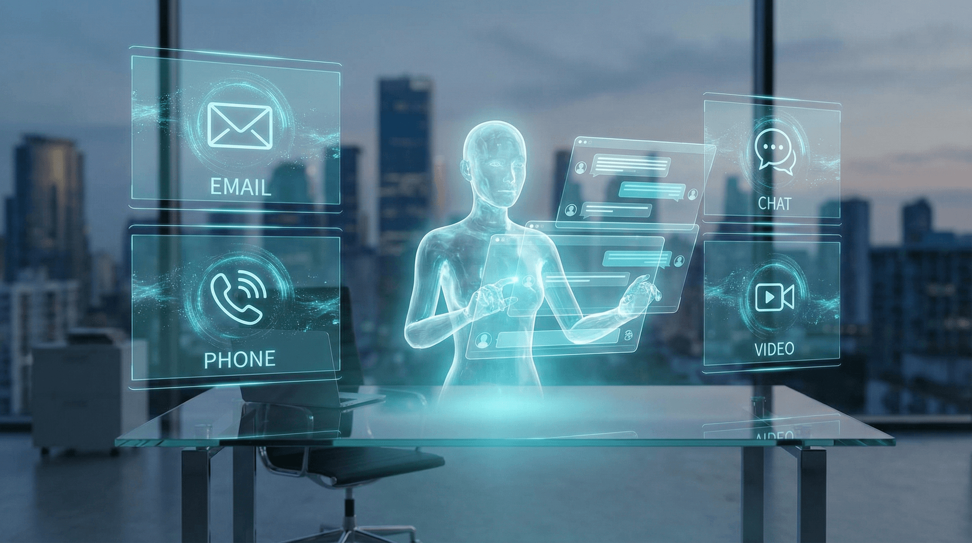 Visual overview of 98 AI employee capabilities organized across nine business domains including communication, sales, operations, and executive strategy