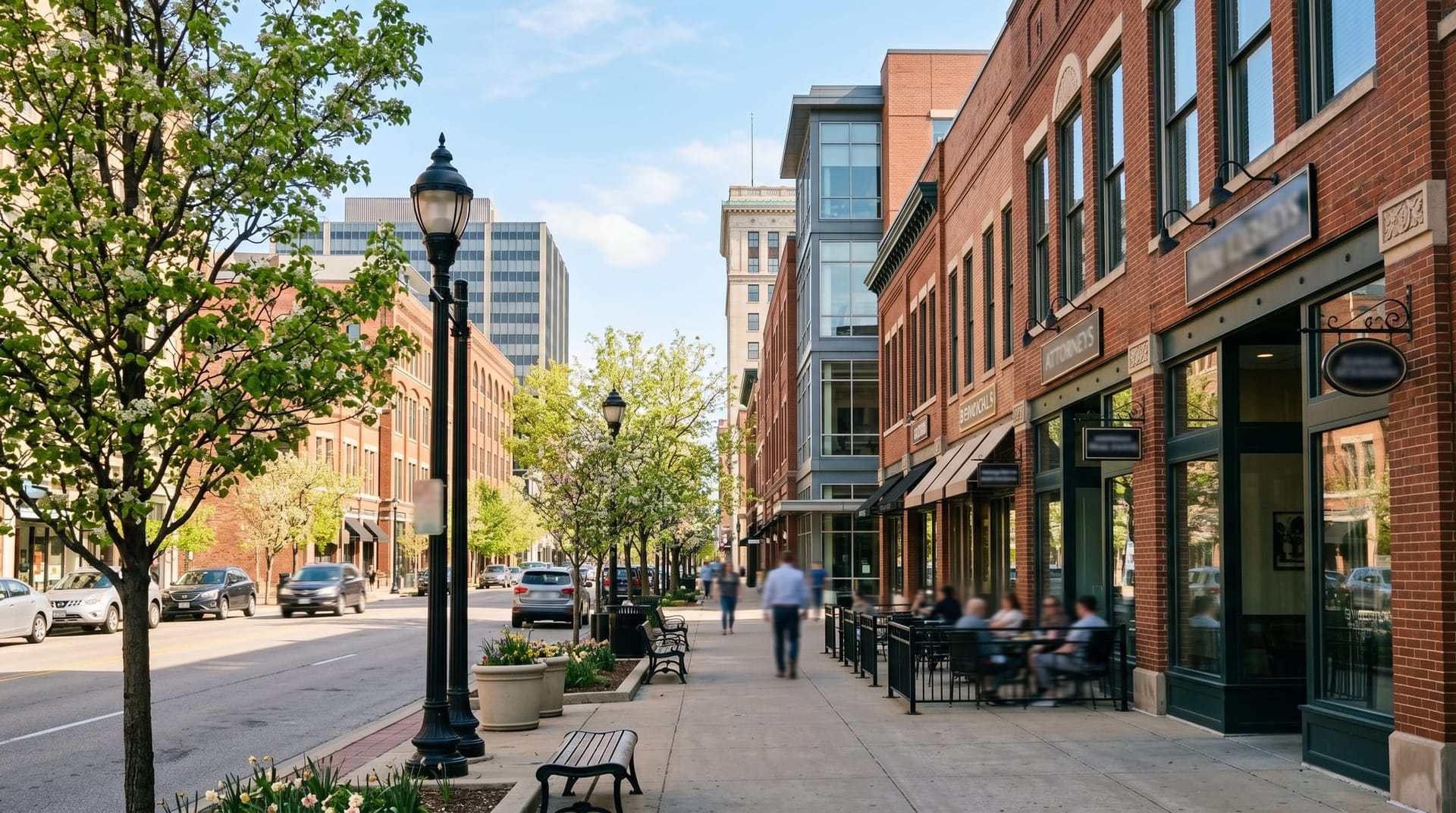 Fort Wayne business district with professional service offices showing the Midwest small business environment ready for AI transformation