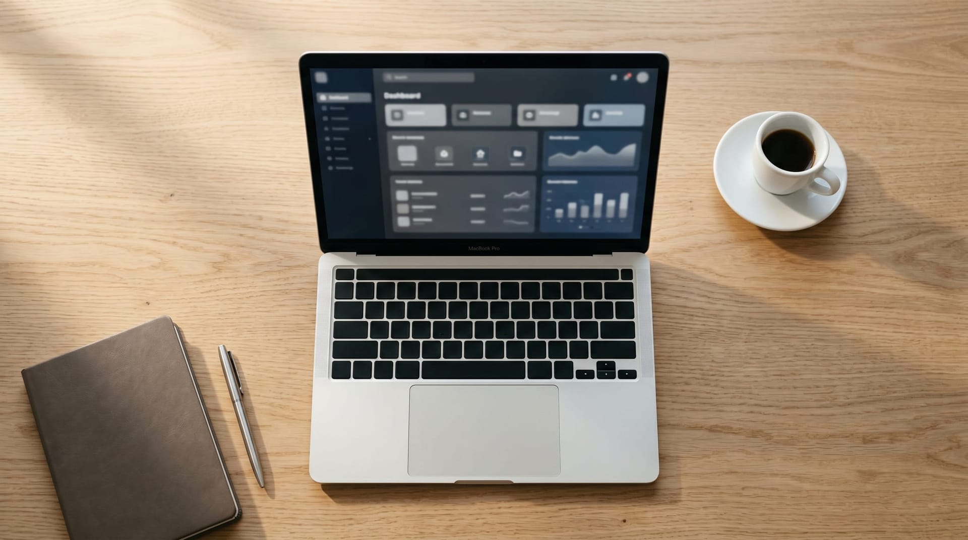 An open laptop on a clean white desk showing a stylized abstract audit-log interface with anonymous icons, illustrating the missing distinction between human and AI agent actions.