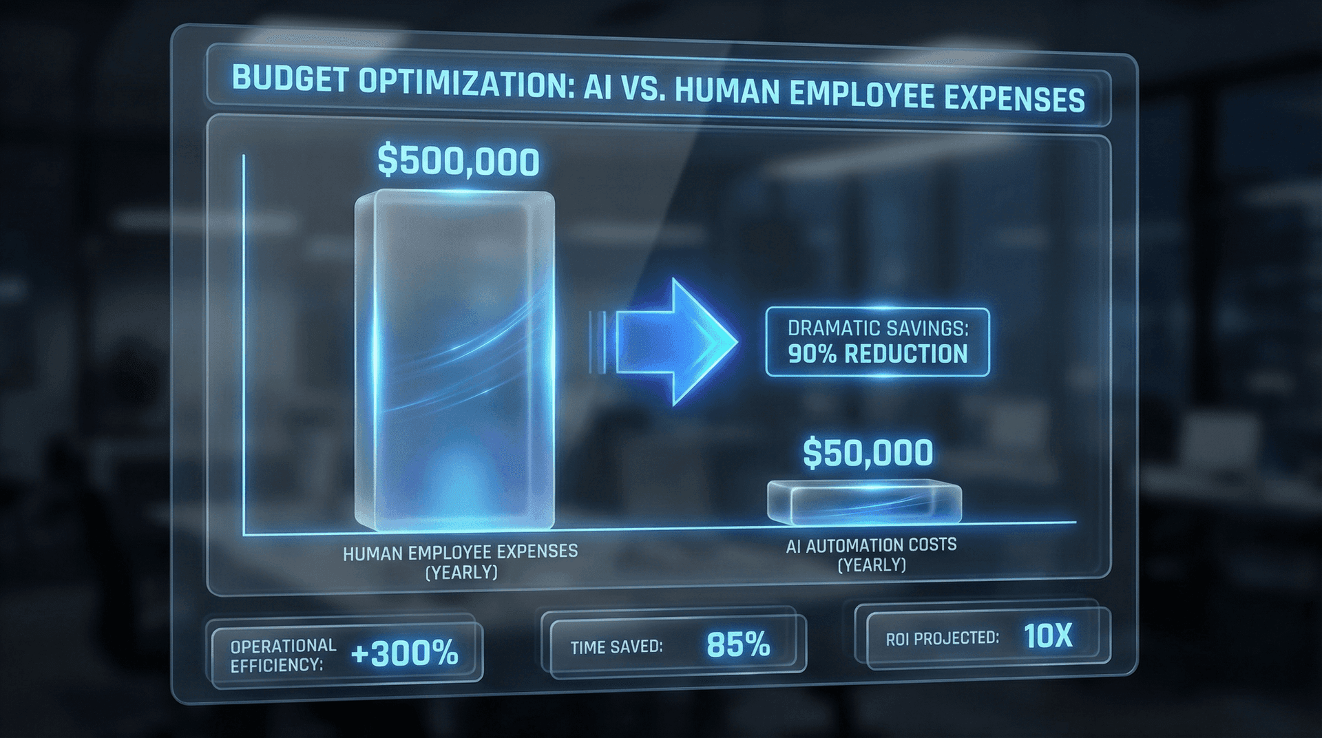 AI-driven cost savings visualization comparing hidden expenses of manual operations versus automated AI Employee workflows