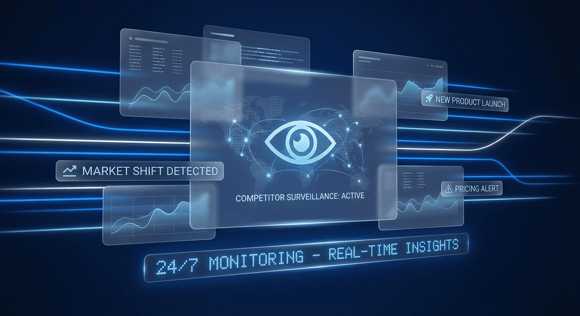 AI C-Suite monitoring dashboard with real-time business metrics, agent activity logs, and decision tracking across all sub-agents