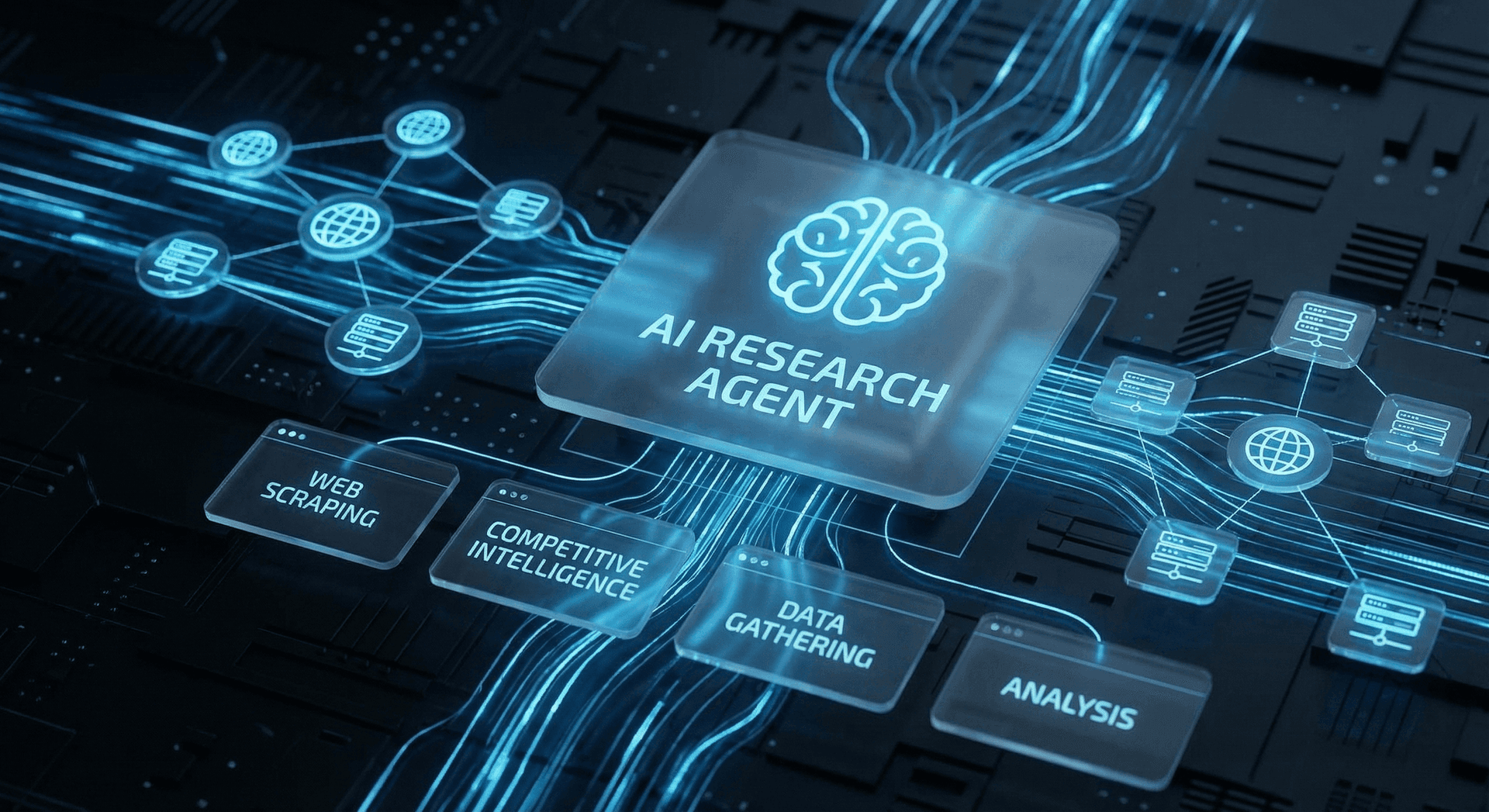 AI research sub-agent conducting market analysis, competitor intelligence gathering, and financial data synthesis for executive decisions