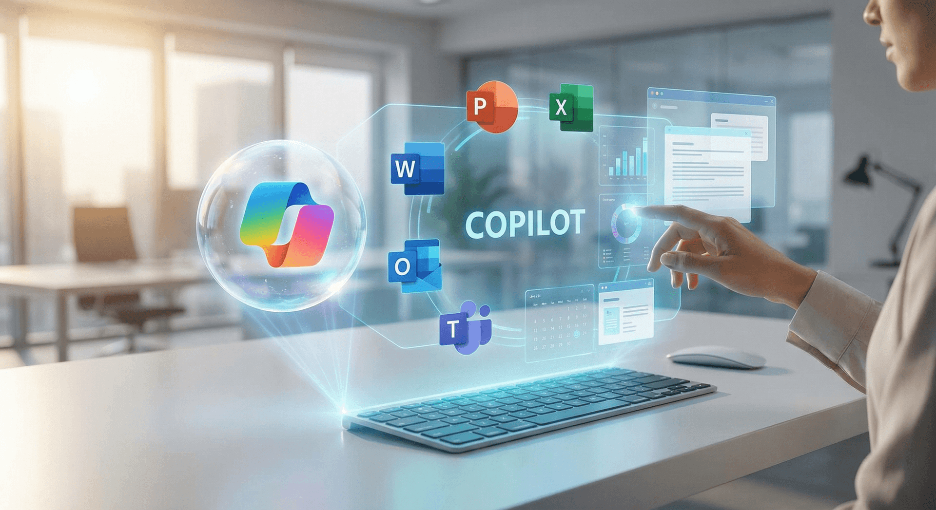 Diagram showing Microsoft Copilot's reactive workflow: human prompts, Copilot responds, versus an AI Employee's autonomous workflow that operates independently across channels