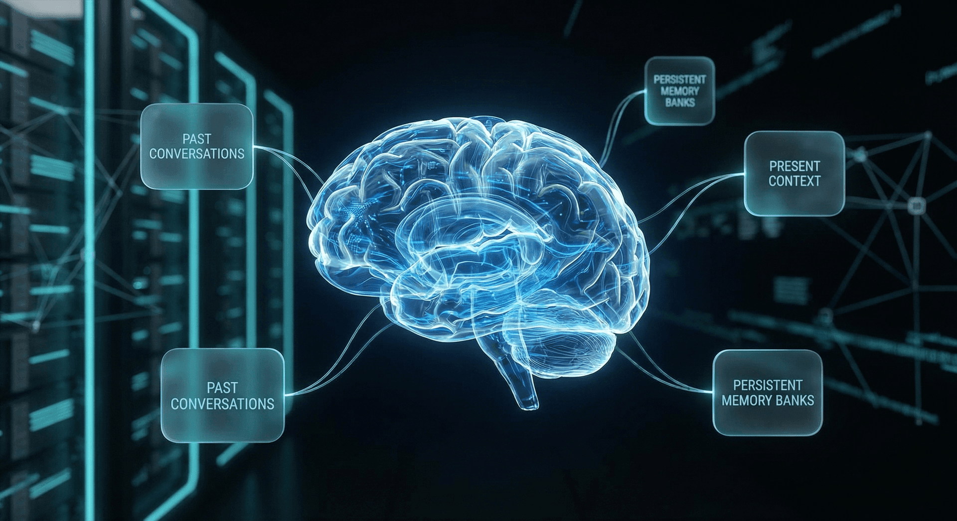 Persistent memory architecture diagram showing how AI remembers every customer interaction through structured knowledge layers and vector embeddings