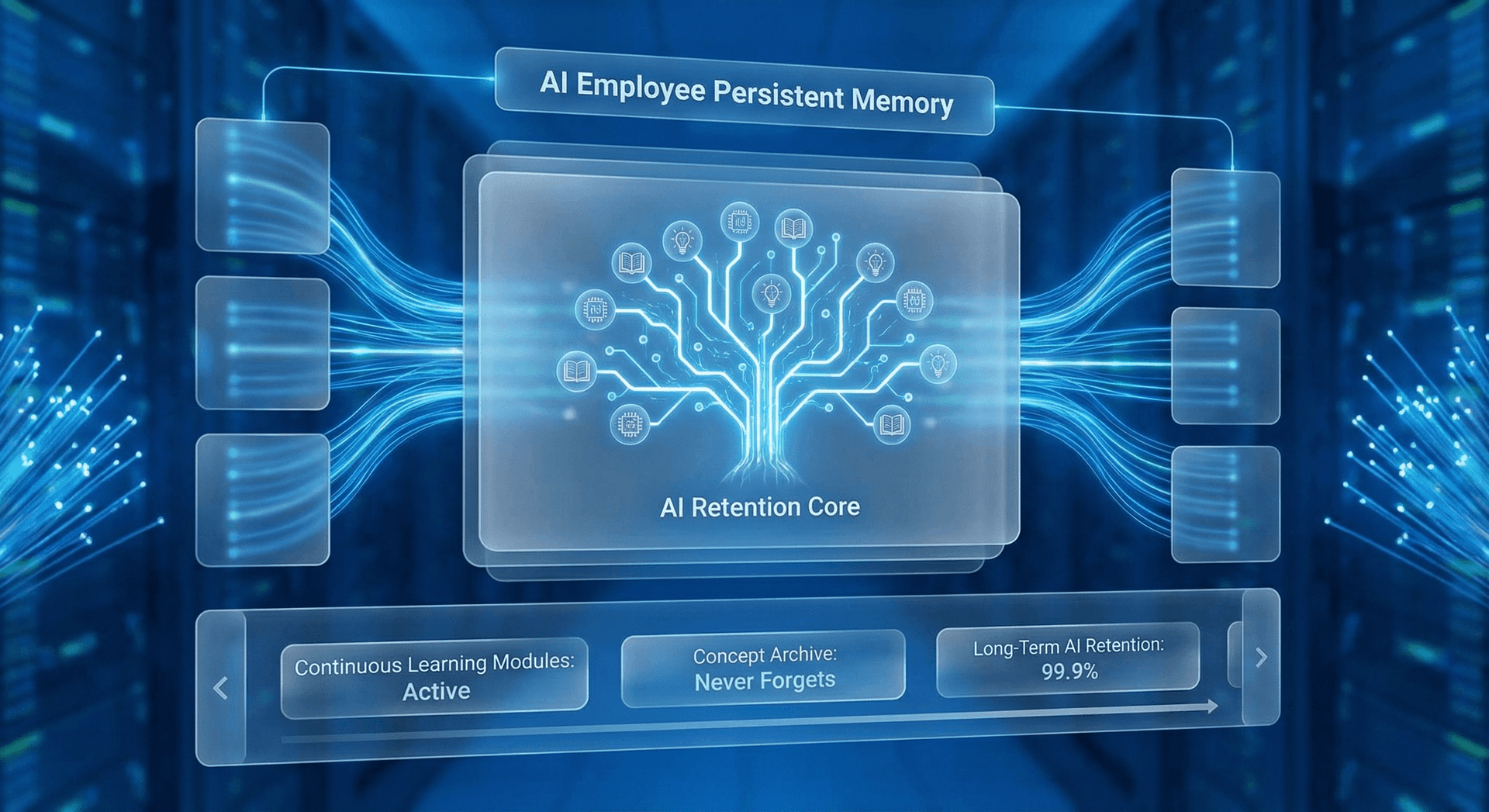 Modern AI Employee with perfect memory for business operations, retaining every customer interaction, decision, and preference across all sessions