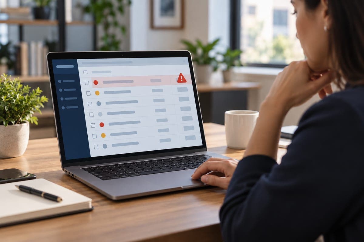 Laptop displaying an exception queue