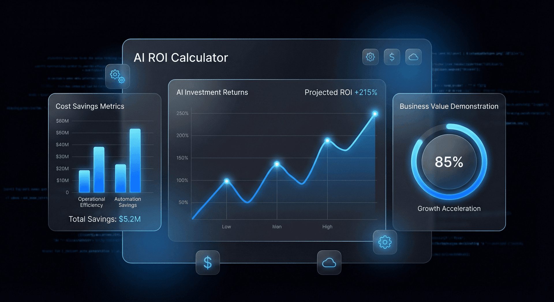 Interactive AI Employee ROI calculator interface showing input fields for call volume, customer value, and staffing costs