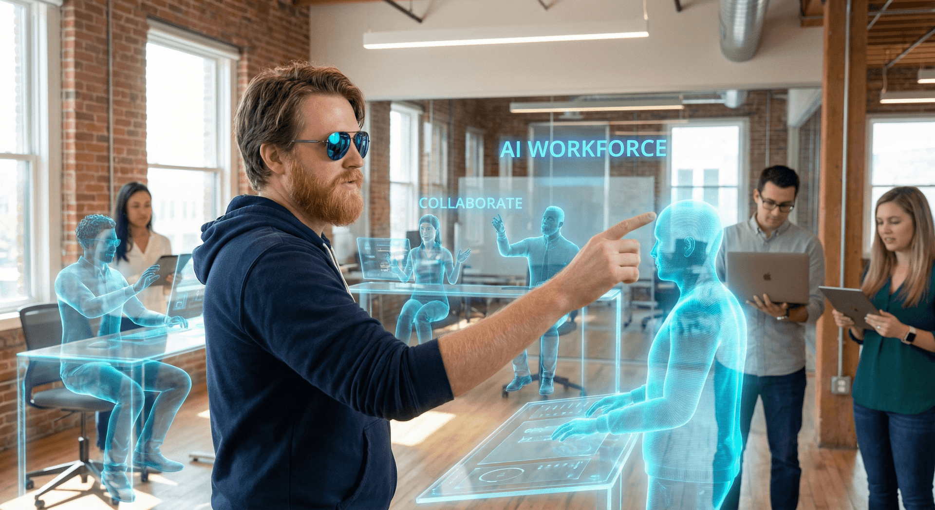 Business leader directing AI team operations in a Fort Wayne office environment