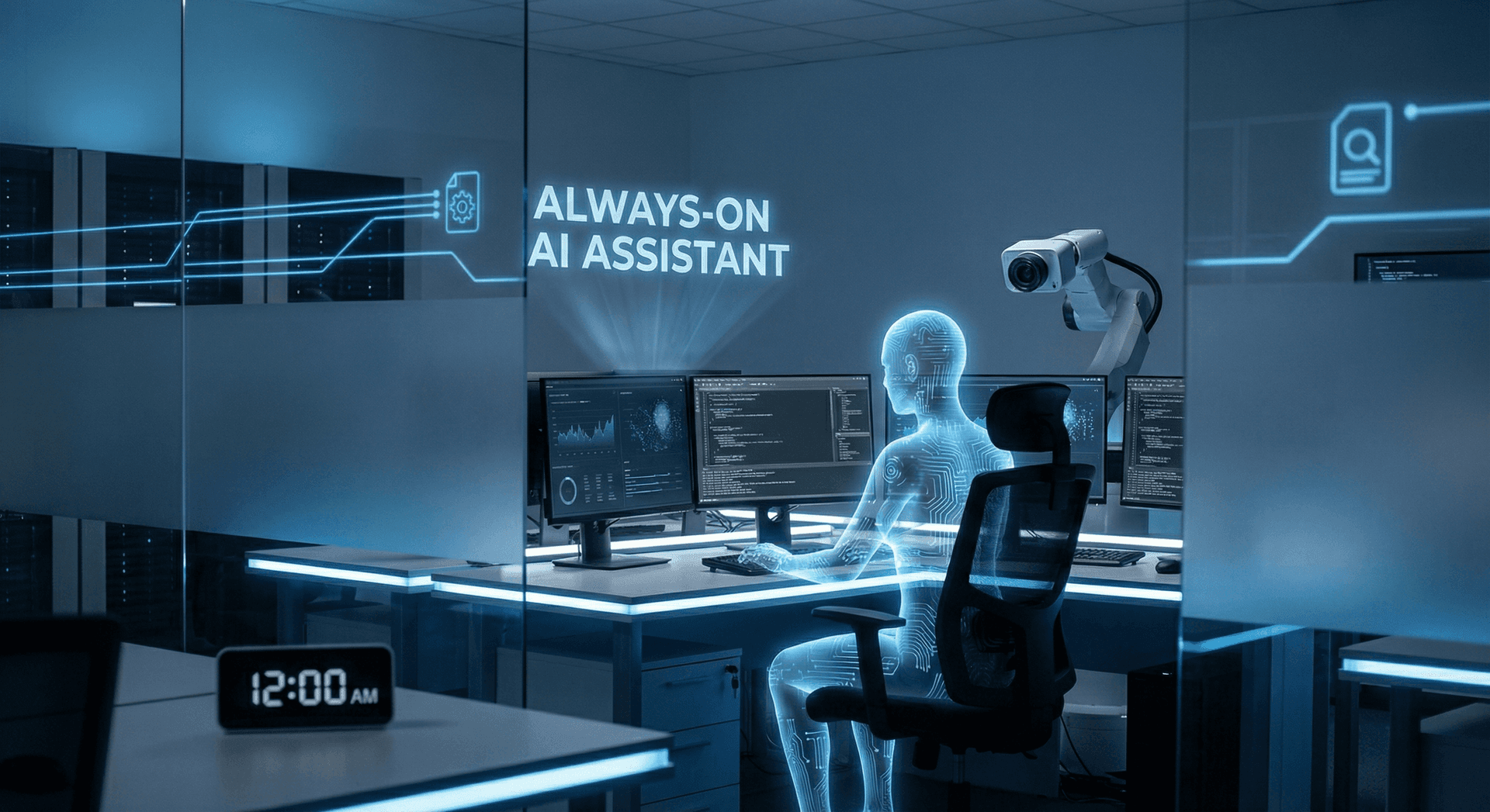 Overnight AI Employee workflow diagram from task queue intake through processing stages to completed morning report delivery