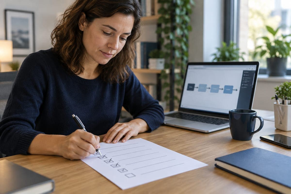 Learner practicing a workflow with a checklist
