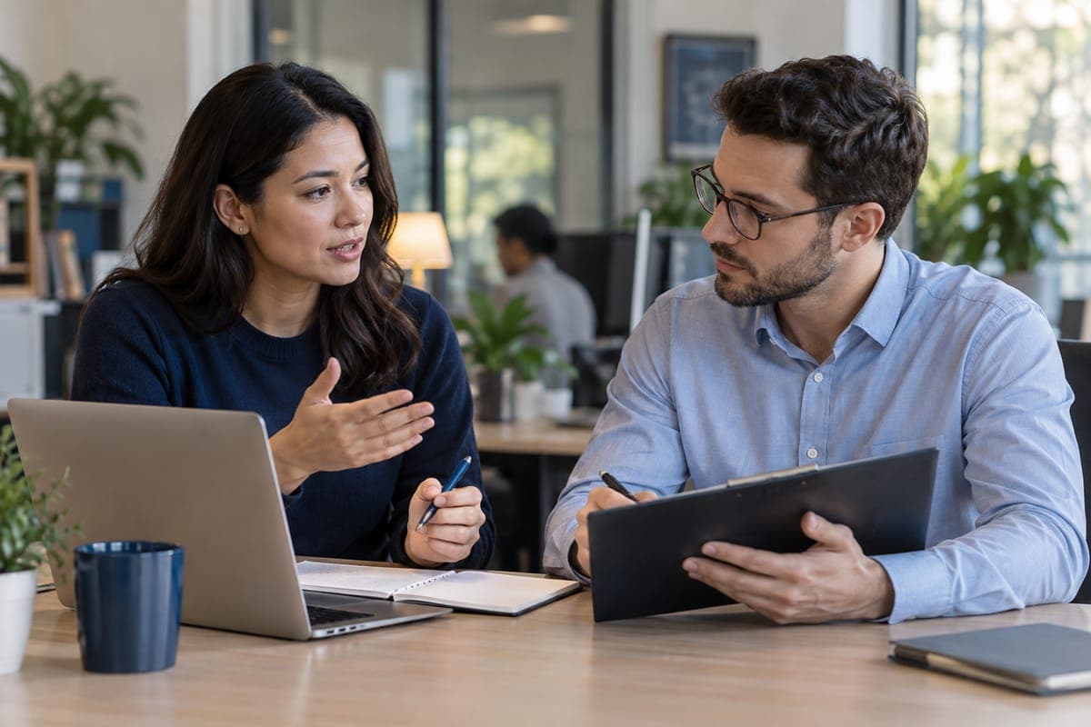Coworkers rehearsing an escalation handoff