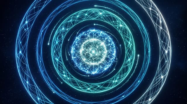 Concentric rings of glowing neural pathways demonstrating AutoAgent’s self-improving AI feedback loops for autonomous optimization