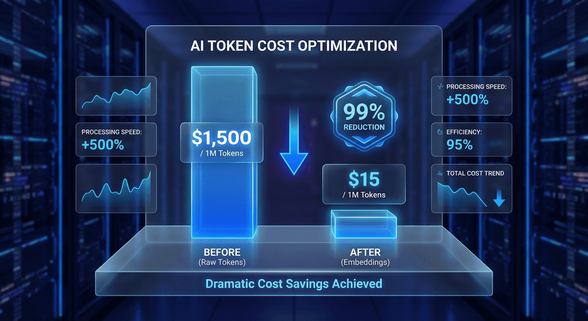 Token cost comparison showing expenses before and after embedding optimization