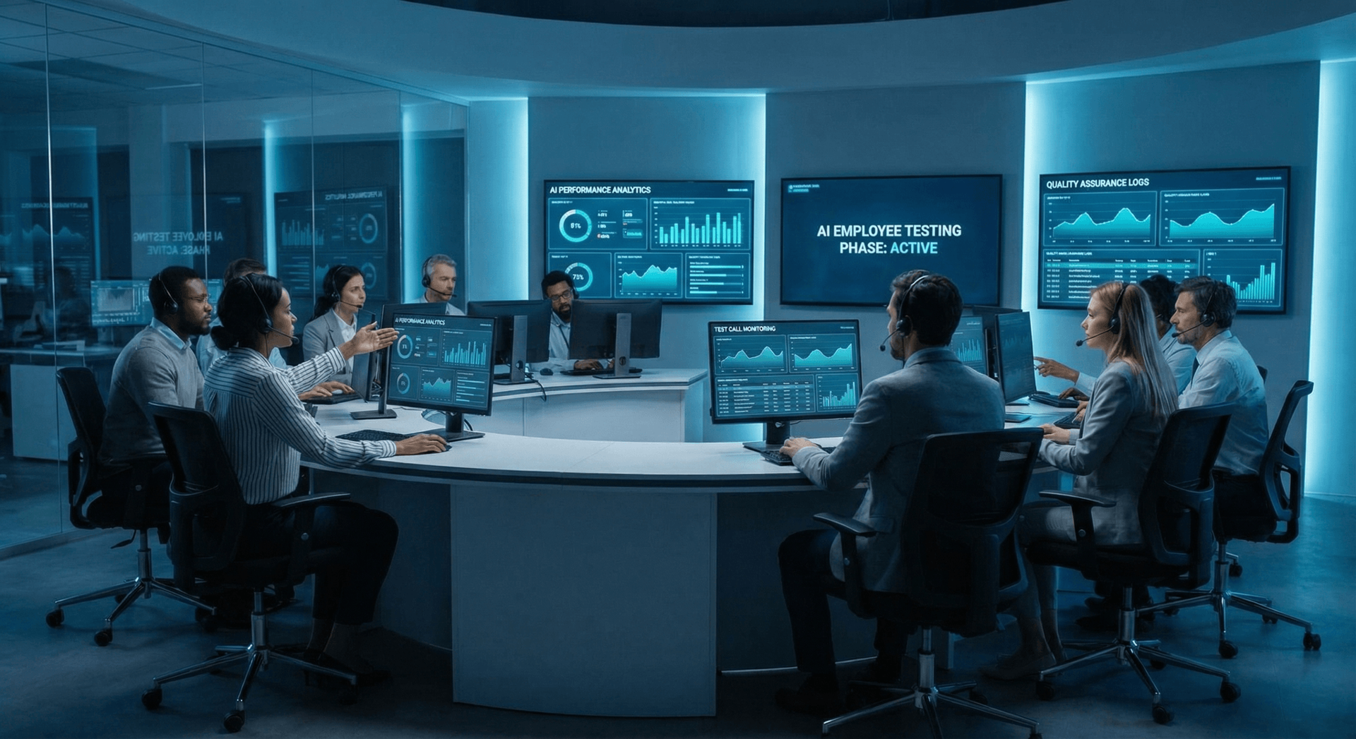 AI Employee training dashboard showing conversation simulation results, knowledge accuracy metrics, and response quality scores during the Day 3 training phase
