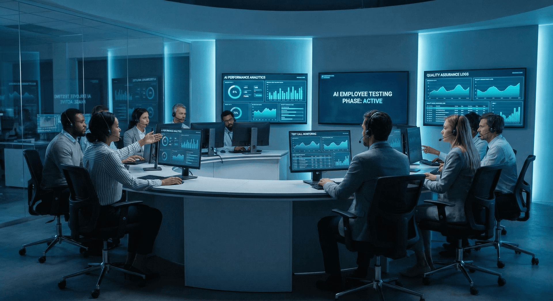 AI Employee training dashboard showing conversation simulation results, knowledge accuracy metrics, and response quality scores during the Day 3 training phase