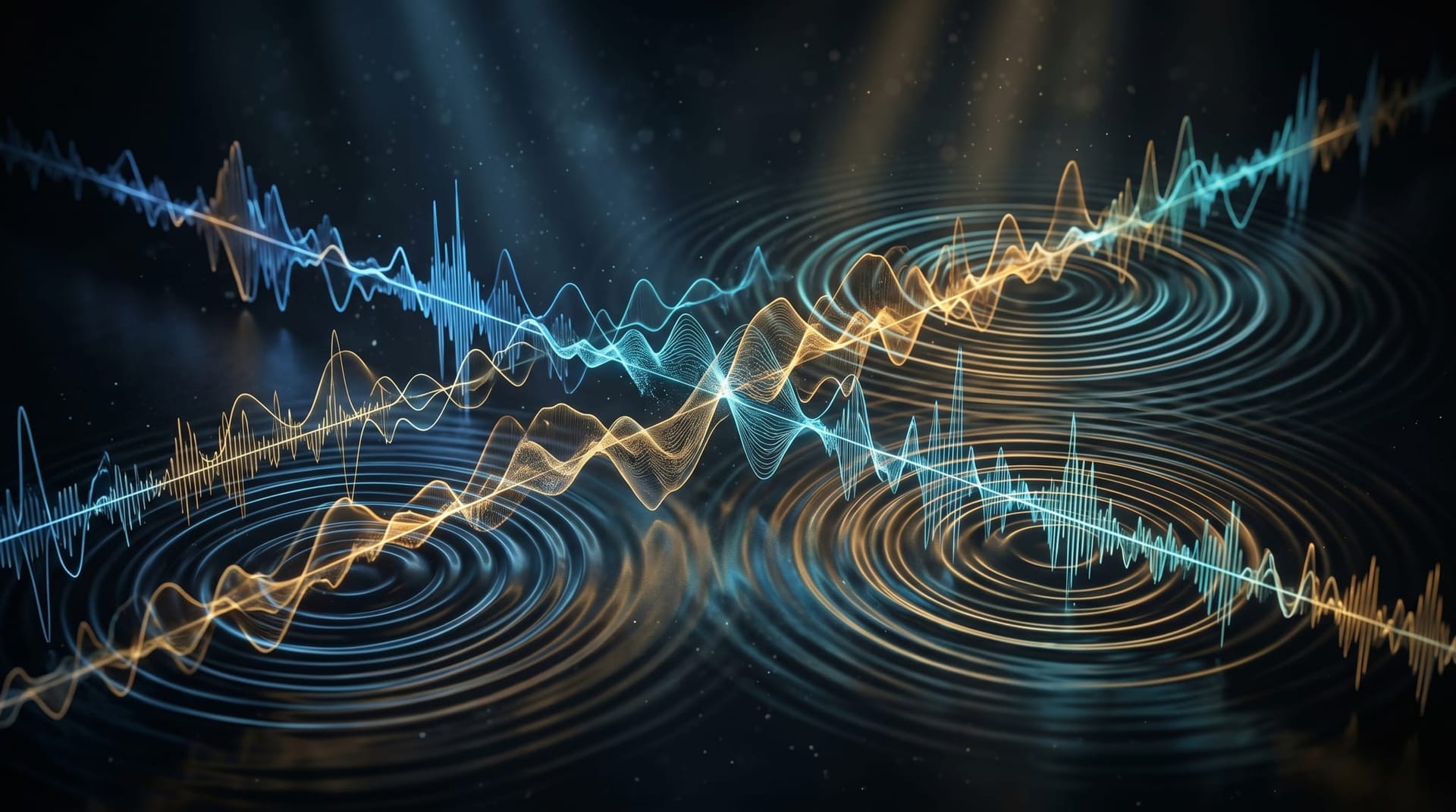 Abstract illustration of overlapping sound waveforms and concentric speaker rings in cool blue and warm amber tones, evoking the commoditization of enterprise voice AI platforms in 2026.