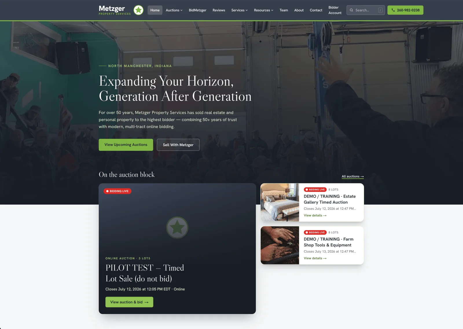 The modern Metzger Property Services public website connected to the Gavel Platform