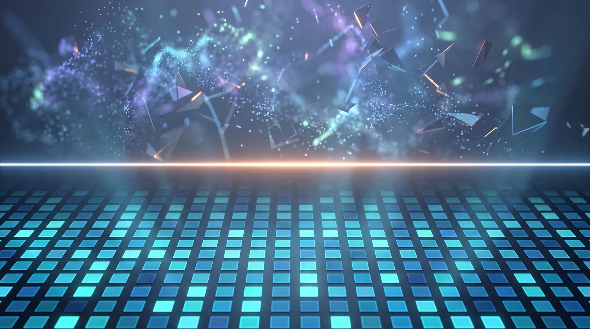 Abstract editorial illustration of a single horizontal glowing line dividing a structured grid below from a turbulent cloud above, representing the Supervisable Complexity Line between manageable and unmanageable AI agent deployments.