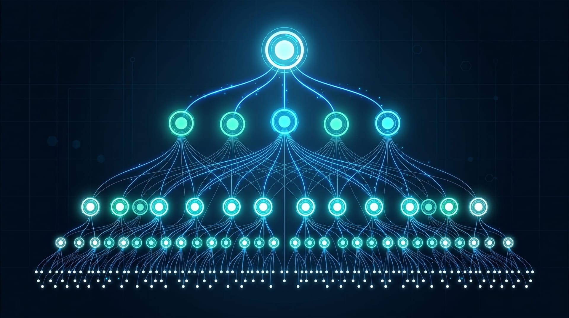 Organizational KPI hierarchy cascading from enterprise goals down to individual AI employee agent objectives and task metrics