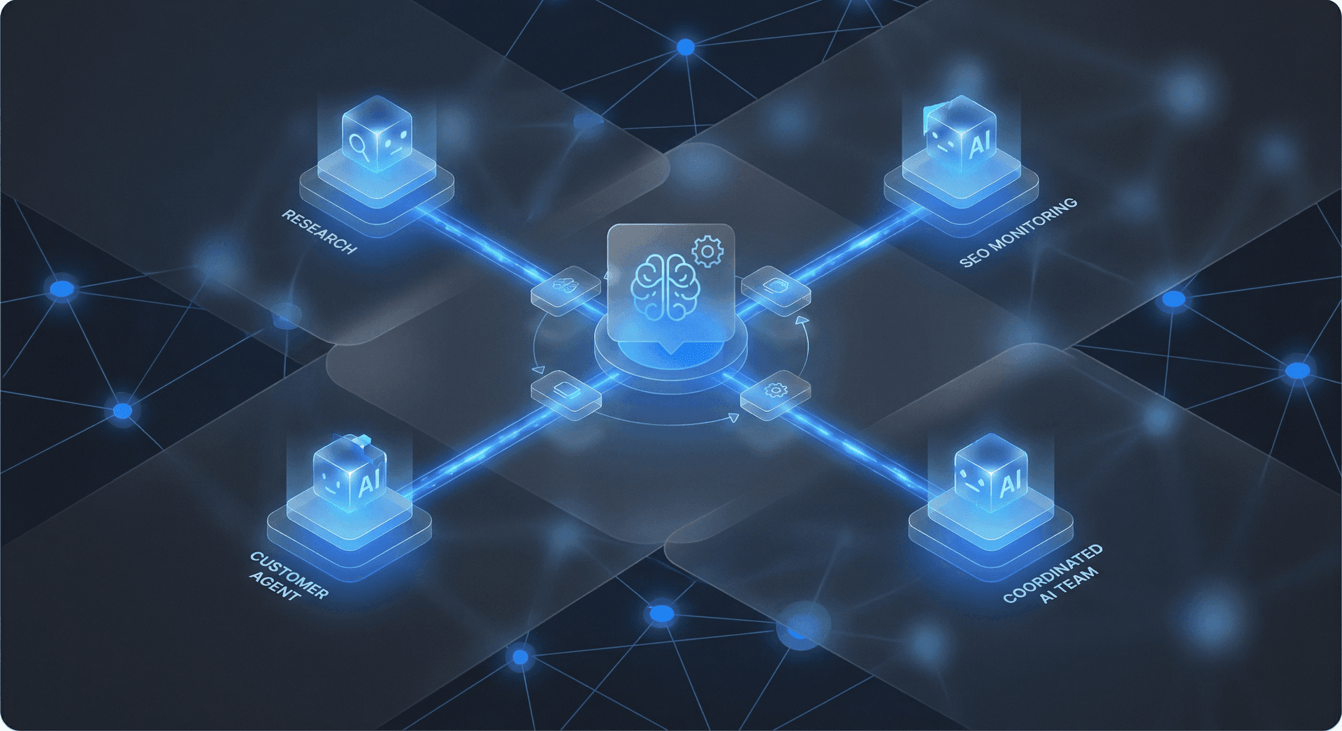 Multi-agent AI architecture with specialized agents collaborating on business tasks