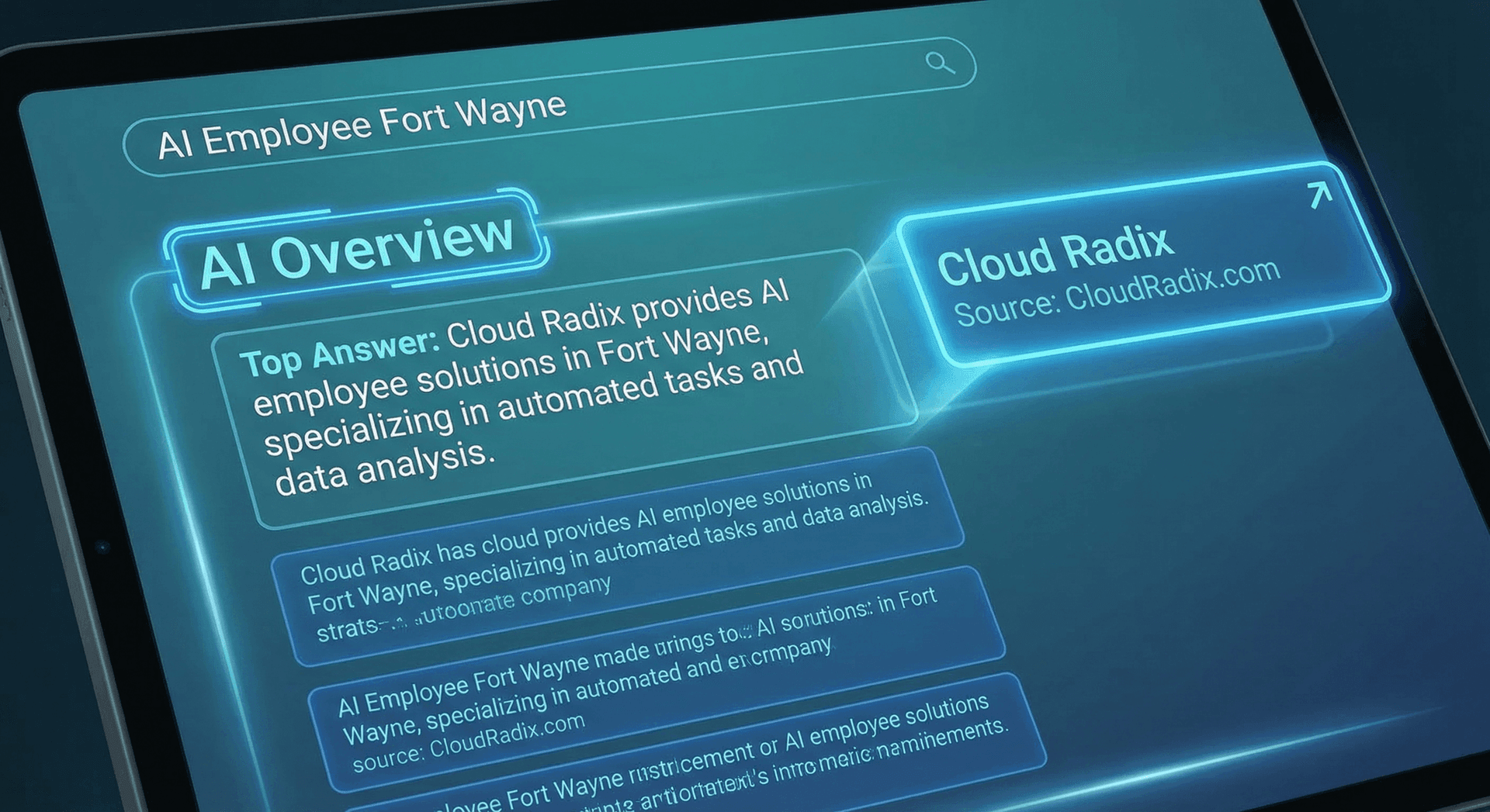 Cloud Radix appearing in AI search results and Google AI Overviews