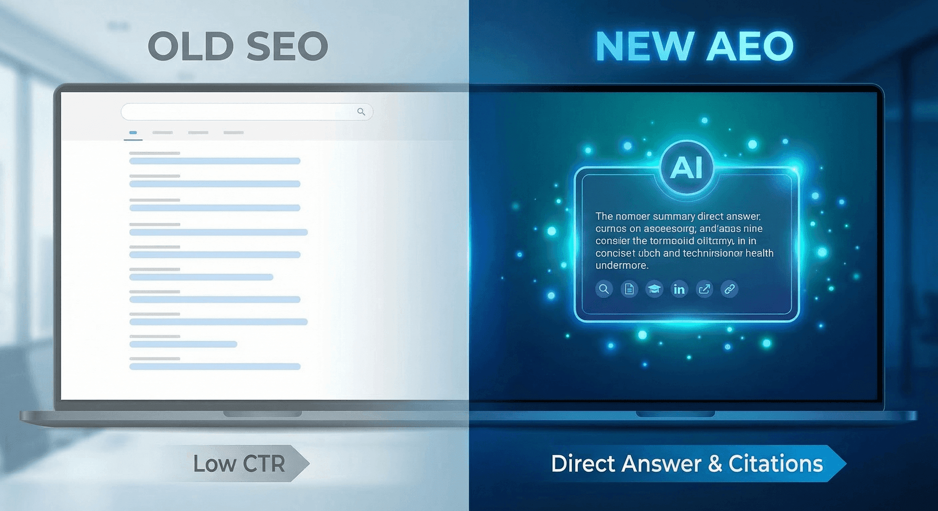 Comparison of traditional Google search results with blue links versus AI Overview answers showing how both still appear on the same results page