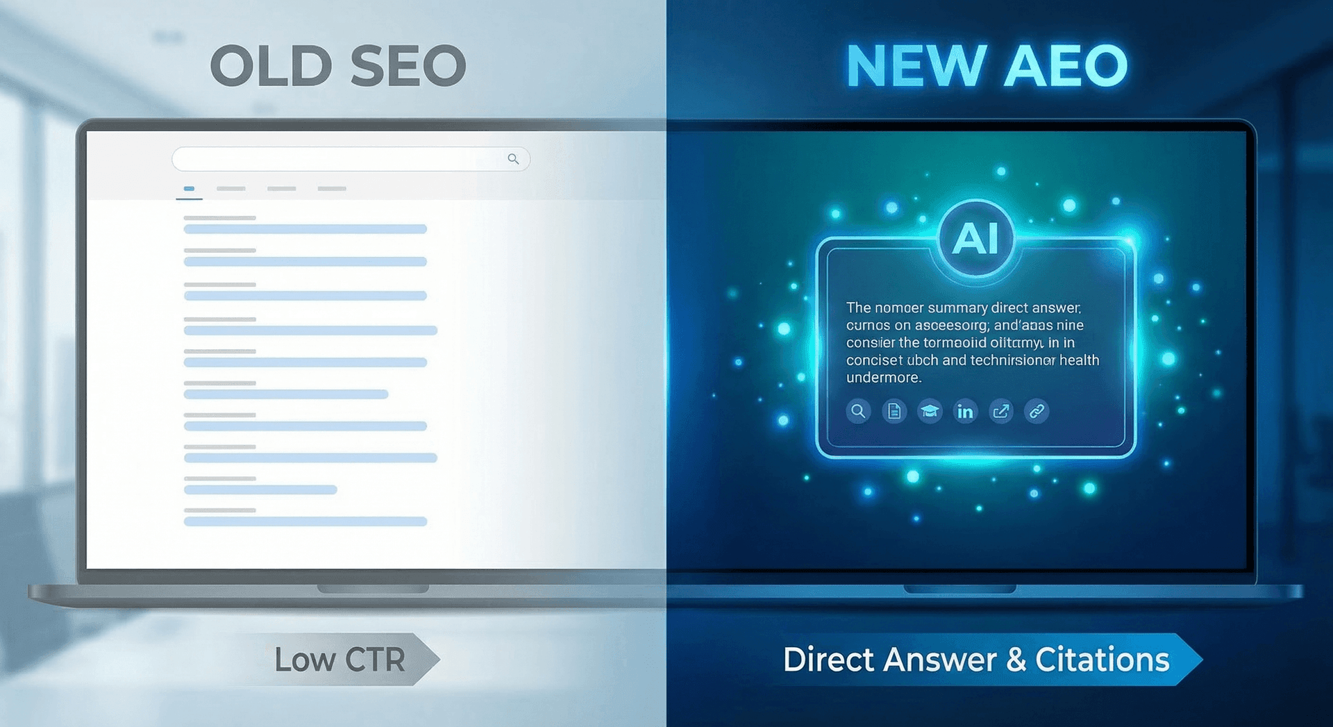 Comparison of traditional Google search results with blue links versus AI Overview answers showing how both still appear on the same results page