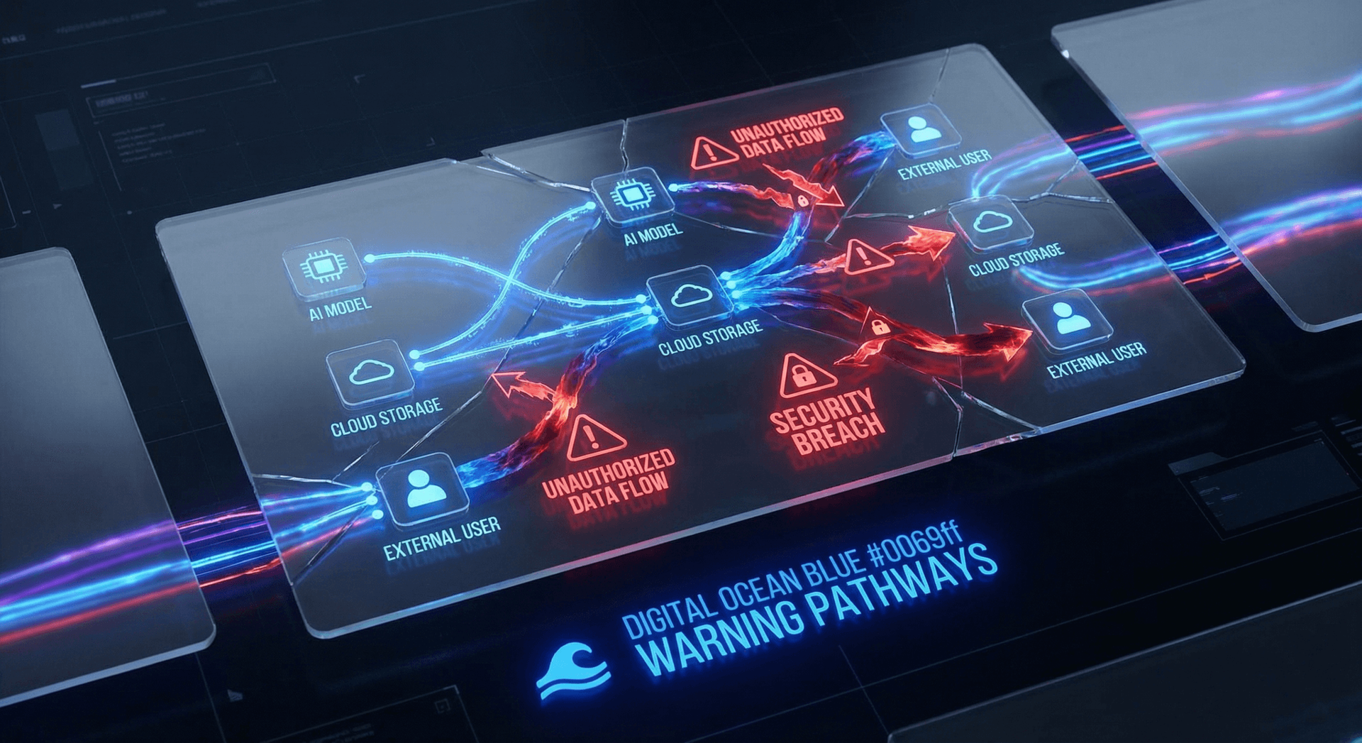 Data flow diagram showing how Shadow AI leaks corporate information through unauthorized AI tools to external servers