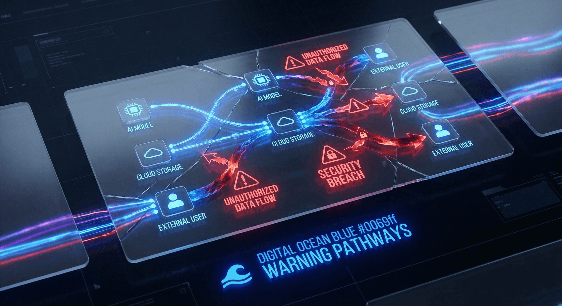 Data flow diagram showing how Shadow AI leaks corporate information through unauthorized AI tools to external servers