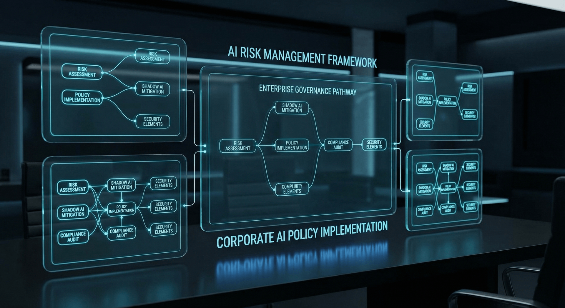 Shadow AI risk mitigation strategies showing secure alternatives including DLP integration, API gateways, and employee training programs
