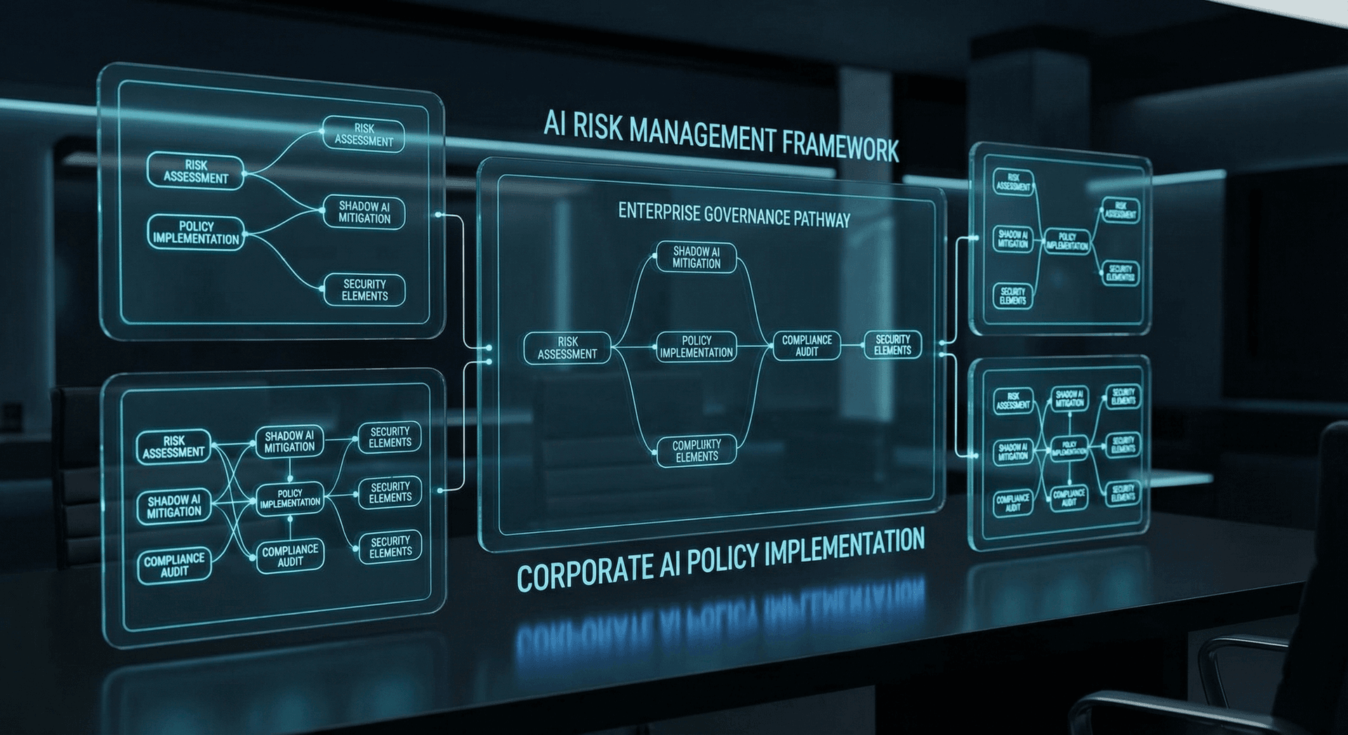Shadow AI risk mitigation strategies showing secure alternatives including DLP integration, API gateways, and employee training programs