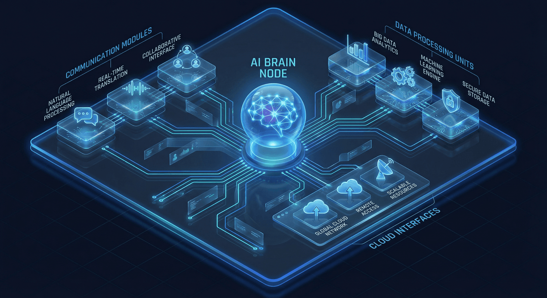 Skywalker AI Employee system architecture with integrated communication and data modules