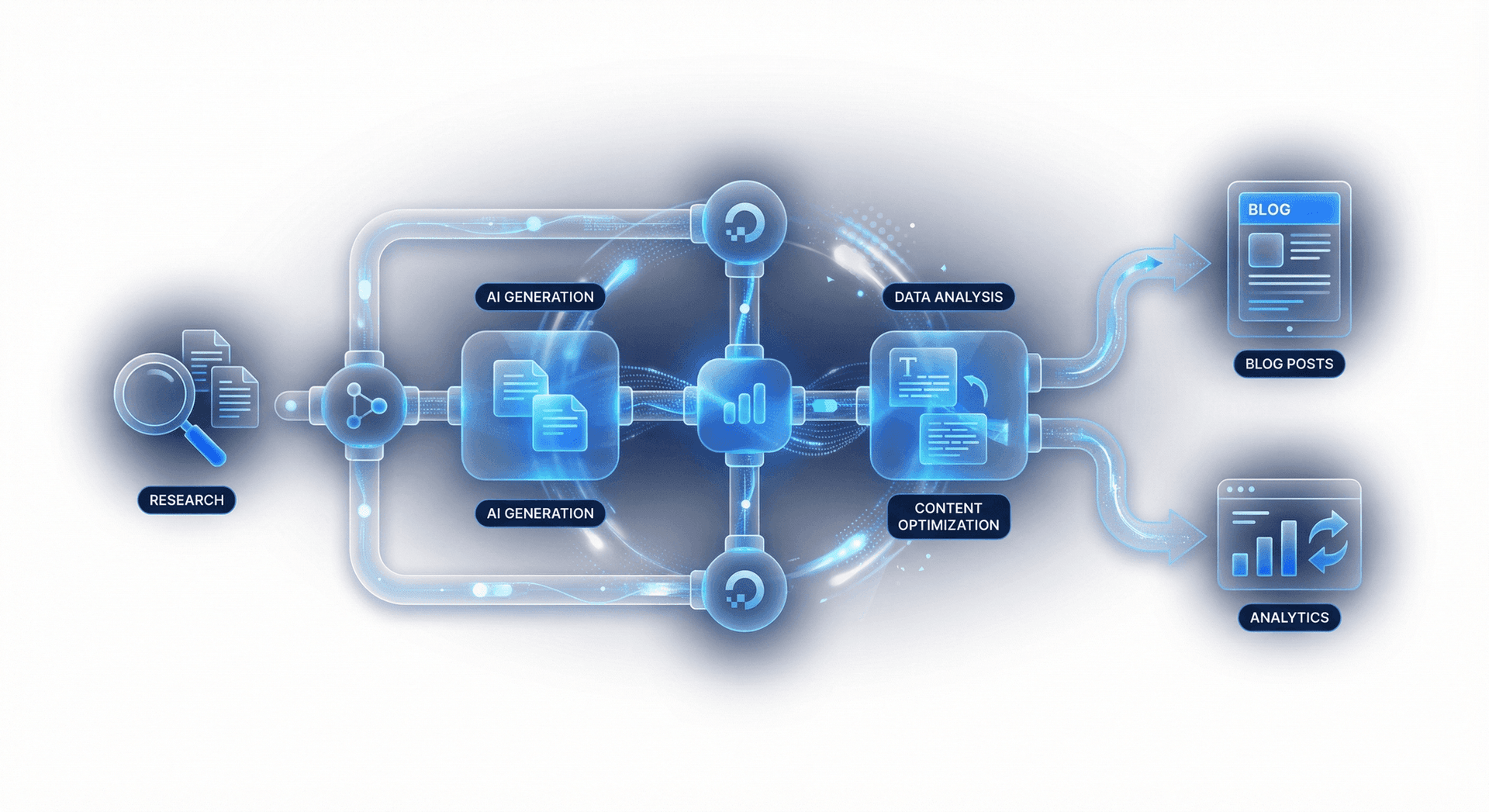 AI Employee content creation workflow from research to publication and performance tracking