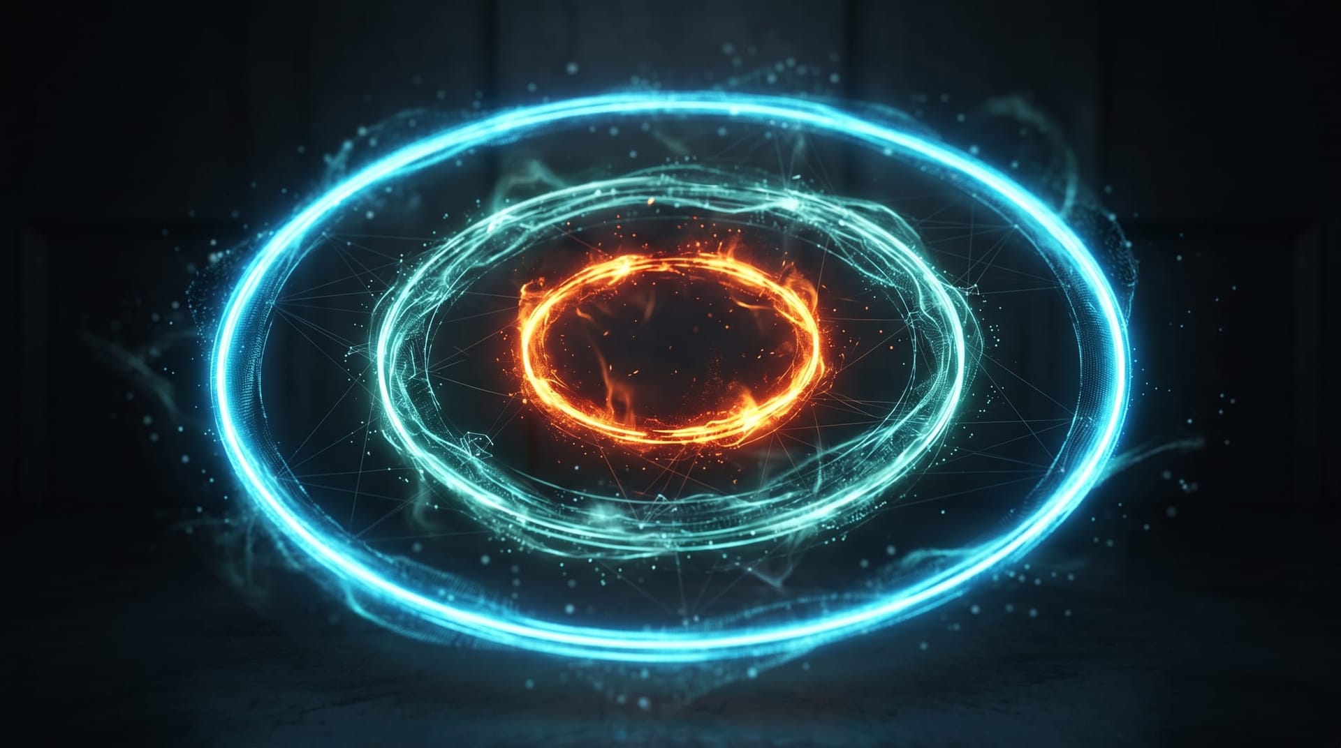 Abstract layered visualization of three concentric glowing rings in deepening blue tones, representing the three-stage threat model for AI agents with stage-three as the innermost emergent surface.