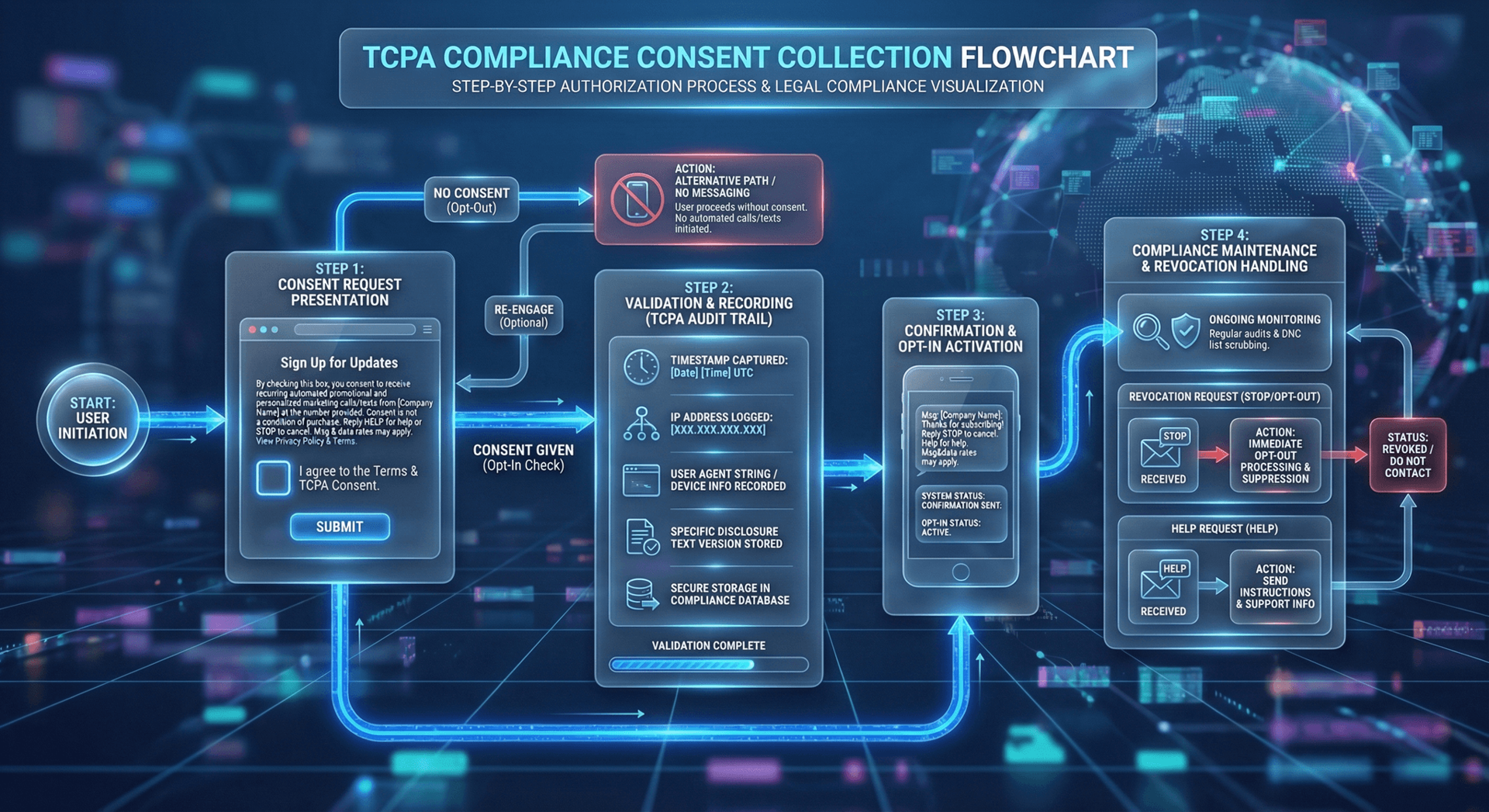 Consent collection flowchart for TCPA-compliant AI phone call authorization
