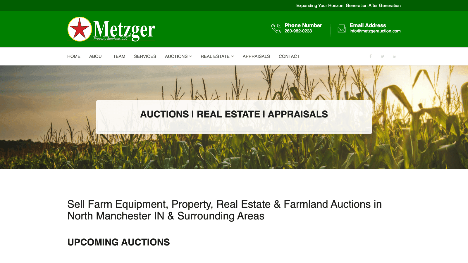Metzger Auction website — third-generation North Manchester Indiana auction company with new Gavel AI Employee platform built by Cloud Radix