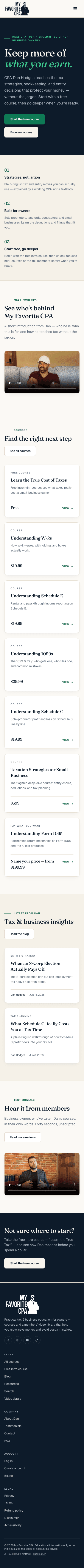 Full mobile rendering of the My Favorite CPA homepage at 390 pixels wide