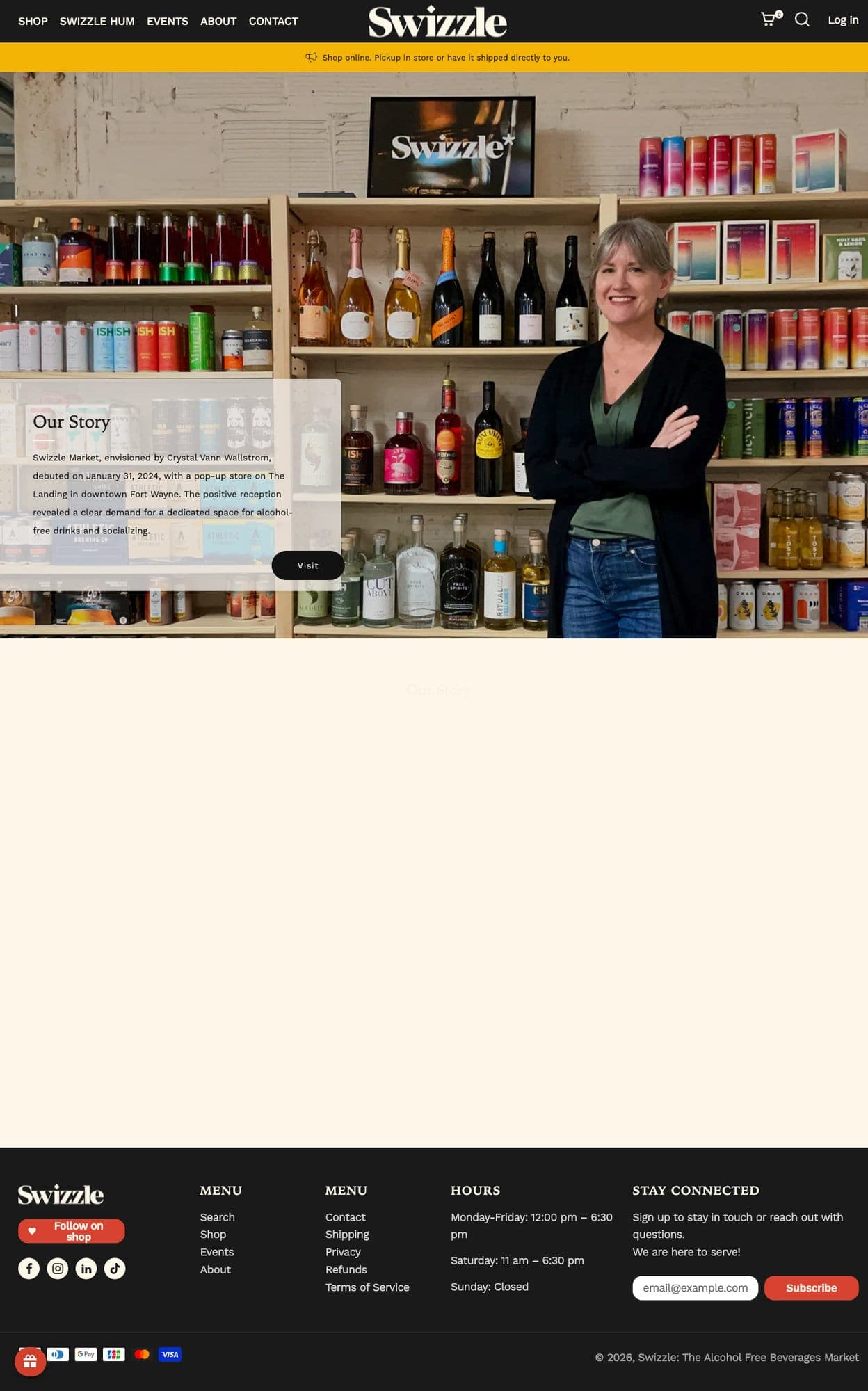 Crystal Vann Wallstrom, owner of Swizzle Market in Fort Wayne, standing inside her alcohol-free beverage store