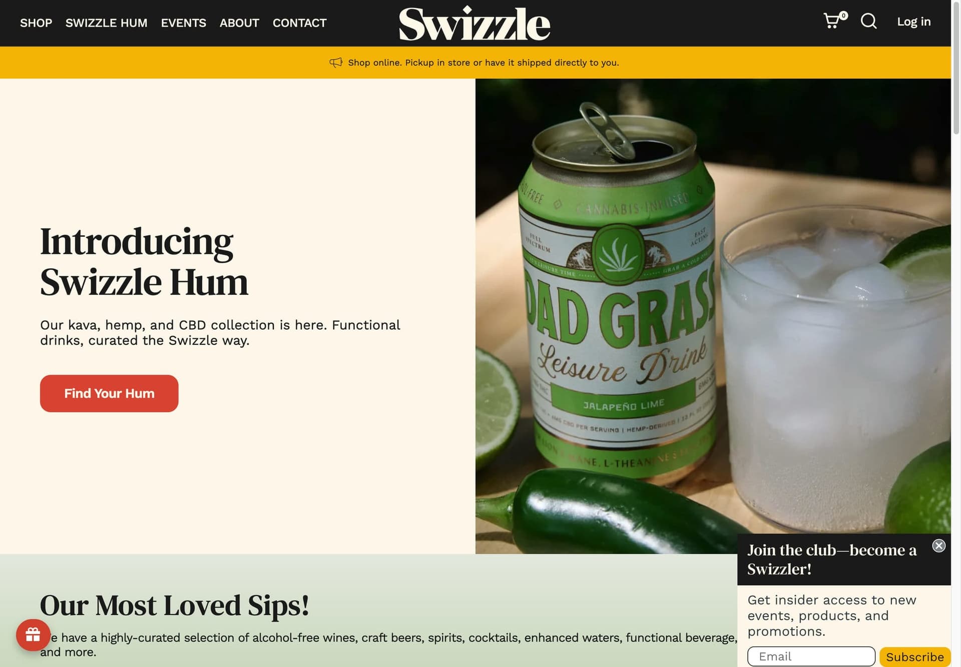 Swizzle Market website featuring its curated alcohol-free and functional beverage collection