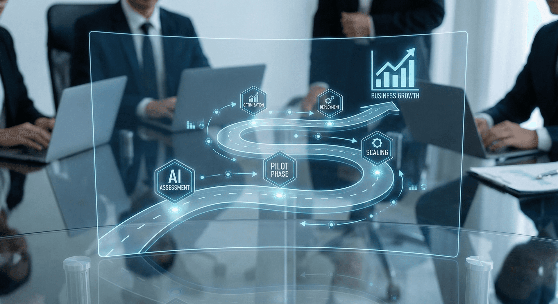 AI consulting roadmap for Fort Wayne businesses — from initial assessment through pilot phase to business growth and scaling with quarterly milestones